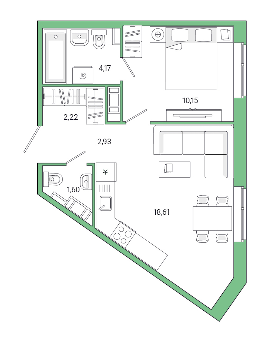 1-комнатная квартира 39.68 м², 1/8 эт., ЖК «Jaanila Drive»
